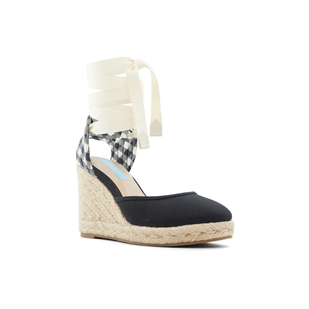 Draper James | Olivia Gingham Canvas Espadrille Wedges Black White Various Sizes